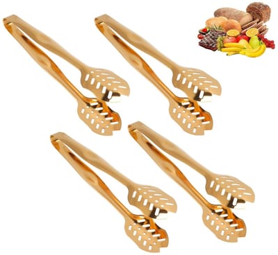 Dailygoods- Serveertang Goud 25 cm - Voedseltang - Keukentang - Roestvrij Staal - Ergonomische Handgreep - Ideaal voor Salade/Cake/Steak