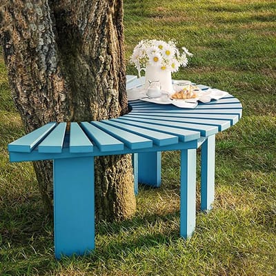 Houten Boom Bank - Tuinbank Halfrond - Buiten Zitten - Massief Hout - 125 x 65 x 10 cm - Blauw