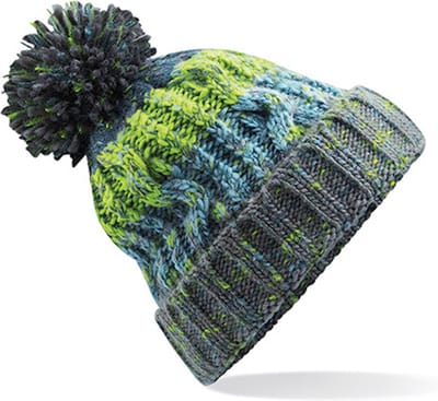 Beechfield 'Corkscrew Pom Pom Beanie' Groen/Grijs/Blauw