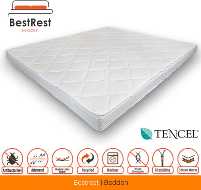 Topdekmatras Tencel  Flip Topper - twee hardheden - Duo - Topper 150x190cm - Traagschuim/ Koudschuim Hybride - 12cm dik - Orthopedisch