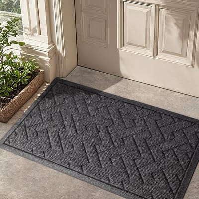 Famanu Deurmat 60 x 90 cm, Absorberende Binnen Buiten Voordeur Mat, Modder- en Vuilafstotende Buitenmatten, Antislip Achterkant Laag Profiel Entree Vloer Mat, Grijs