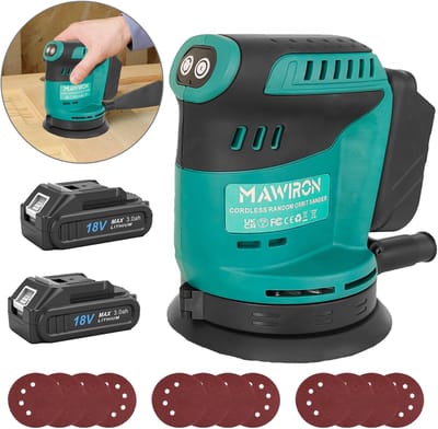 Snoerloze Excentrische Schuurmachine 18V, Set met 2 Accu’s 3000mAh, Stofzak + 12 Schuurvellen 120/180/240 grit, Complete Klusset voor Hout, Meubels en Metaal