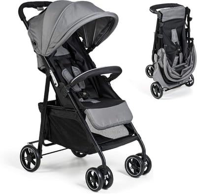 Lichte kinderwagen - Compacte buggy - Veilig vervoer - XXL zonnekap - Tot 22 kg - Grijs