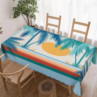 Couronne de fleurs du Jour de l'Indépendance Nappe rectangulaire imperméable Fleur étoile rouge bleue Drapeau USA Housse de table pour dîner cuisine 100x160cm
