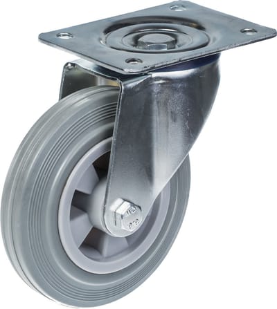 160 mm (6") zwenkwiel met grijze rubberen band, zeer stevig, draagvermogen 540 kg, set van 4