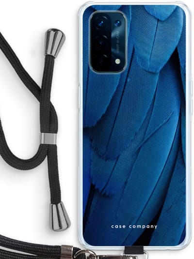 Case Company® - Hoesje met koord geschikt voor Oppo A74 5G hoesje met Koord - Pauw - Telefoonhoesje met Zwart Koord - Bescherming aan alle Kanten en Over de Schermrand