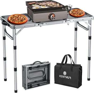 3ft Opvouwbare Grilltafel voor Buiten, Hoogte Verstelbare Campingtafel, Lichtgewicht Aluminium Tafel met Draaghandvat voor Kamperen, Picknick en Barbecue, 87x40cm