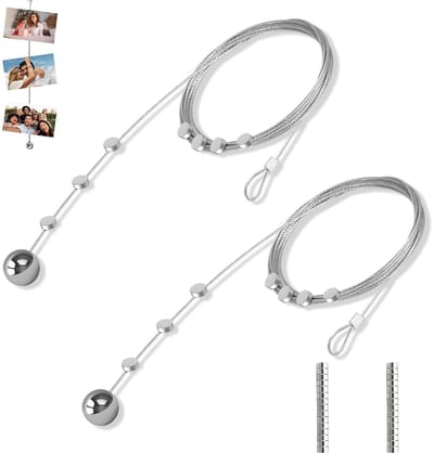 Dailygoods- Foto-hangdraad 2 stuks - Roestvrij Stalen Kabel - Fotokoord Magneten - Ophangsystemen - Verstelbare Lengte - Zilver 2 m x 1,5 mm - Fotokabel