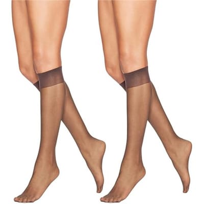 Bas Hanes Alive pour Femme Support Complet Transparents aux Orteils Mi-Jambe beige