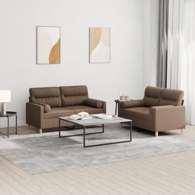 vidaXL - 2-delige - Loungeset - met - kussens - stof - bruin