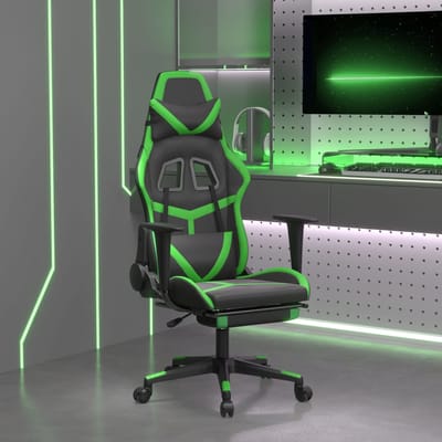 vidaXL - Gamestoel - met - voetensteun - kunstleer - zwart - en - groen
