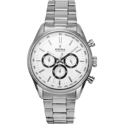 Montre Homme Festina Timeless Chronographe Acier Inoxydable Cadran Blanc Quartz F16820-Q blanc