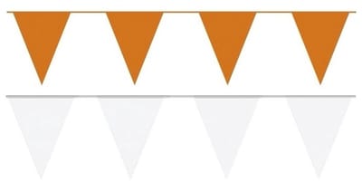 Witte/Oranje feest punt vlaggetjes pakket - 60 meter - slingers / vlaggenlijn