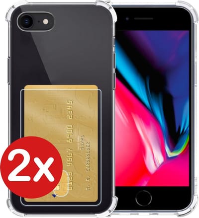 Hoesje - 2 Stuks - Geschikt voor Apple iPhone 7 - Met Pashouder en Kaarthouder - Telefoon Hoes Shockproof - Back Cover - Siliconen Case - Shock Proof - Pasjes Houder - Telefoonhoes - Transparant