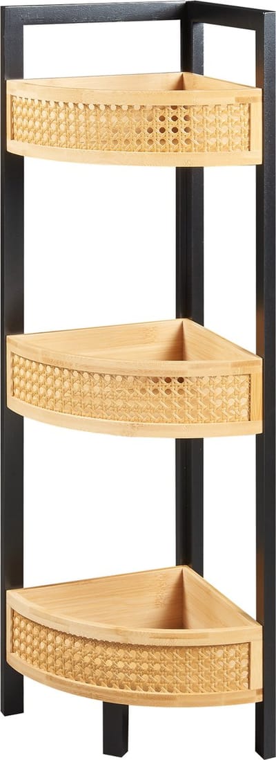 Hoekkast Tervola met 3 planken 80x23x31,5 cm zwart naturel en rotan look [en.casa]