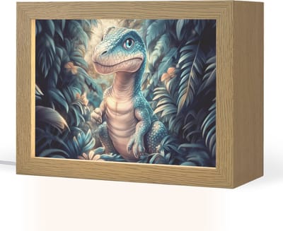 Nachtlampje 20x15 cm - Kinder lampje - Dino - Jungle - Blauw - Tafellamp kinderkamer - Slaapkamer lamp - Bedlamp kinderen - Kinderlampje stopcontact - Wandlamp babykamer - Nachtlampjes