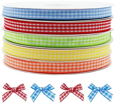 Dailygoods- Geruit Lint - 5 Stuks - 10 Meter x 10 mm - Multicolor - Cadeaulint - Decoratie - Duurzaam Polyester