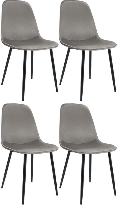 CLP Maryam Set van 4 eetkamerstoelen - klassiek - met rugleuning - zwart metalen frame - belastbaar tot 150 kg - Fluweel/licht grijs