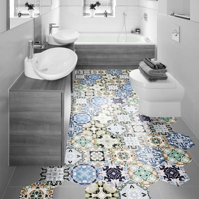 Antislip vloerstickers met beschermlaag - TOMETTES SOL MEDINA - 60x135cm - 10 zeshoekige stickers 30x26cm