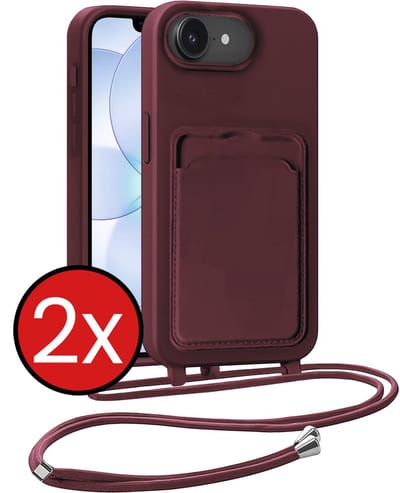 Hoesje Geschikt voor iPhone 17e Hoesje Siliconen Case Met Koord - Hoes Geschikt voor iPhone 17e Hoesje Backcover Met Telefoonkoord - Aubergine - 2 PACK