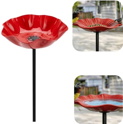 Vogelvoeder - vogelwatertoren - bijenvoeder - vogelbad - tuindecoratie - in de grond te steken - herbruikbaar - metalen vogelvoeder - tuinaccessoires - geschikt voor botanische tuinen, tuinen, tuiniers (rood, 60*15cm)