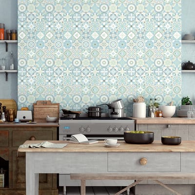 Zelfklevende tegelmuurstickers voor keuken en badkamer - 30 cementtegelstickers, Azulejos Audrina - 30 stickers, 20x20cm