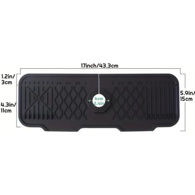 1 Stuk Zwarte Siliconen Spatbeschermer voor de Spoelbak en Kraanmat met Geïntegreerde Zeepdispenser en Sponshouder - Ruimtebesparend, Gestructureerd Oppervlak 43 cm/17 inches zwart