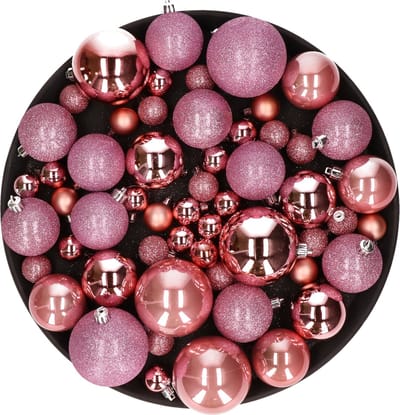 Kerstversiering set kerstballen in het roze 6 - 8 - 10 cm pakket - 40x stuks - mat/glans/glitter mix