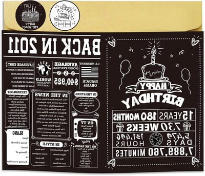Verjaardagskaart 15 Jaar - Cadeaukaart Tieners Feestkaart - Verjaardag Vieren - Dubbelzijdig Bedrukt - 10.6 x 7.9 Inch - Zwart