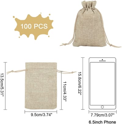 Dailygoods - Jute Tassen - 100 Stuks Herbruikbare Cadeautassen - Drawstring Bags - Feest Tassen - DIY Decoratie Tassen - Perfect voor Verpakking en Decoratie