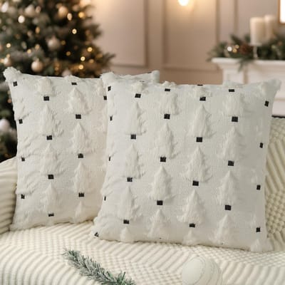 Kerst Kussenhoezen Set van 2 - Zachte Pluche Nepleer Kussenhoezen voor Winterse Decoraties, 40 x 40 cm, Crème Wit