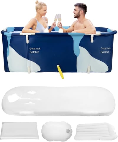 Opvouwbaar Bad voor Volwassenen - Zitbad - 140 cm - Draagbare Badkuip - Inklapbaar Bad voor Douche - Spabad voor Thuis - Mobiele Badkuip - Wellness & Ontspanning - 140 x 60 x 55 cm - Vrijstaand Bad - Kunststof - Blauw - Voor Volwassenen