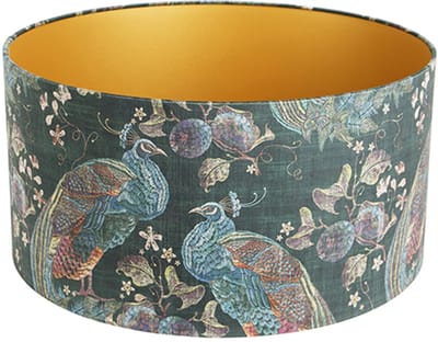 QAZQA cilinder velours - Klassieke Lampenkap - Ø 50 cm - Groene pauw print -