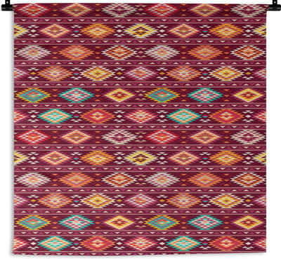 Wandkleed - Wanddoek - Patroon - Native American - Amerika - 180x180 cm - Wandtapijt