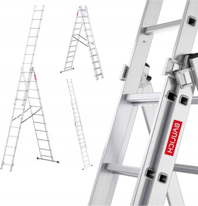 Aluminium Ladder 3in1 - Uitschuifbare Trapladder - Huis en Tuin - Veelzijdig Klapsysteem - 3x11 Treden - Zilver