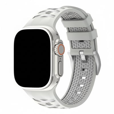 Siliconen bandje - geschikt voor Apple Watch series 1/2/3/4/5/6/7/8/9/10/11/ SE (1,2,3) / Ultra (1,2,3) met maat 44 mm / 45 mm / 46 mm / 49 mm - rvs gespsluiting - starlight