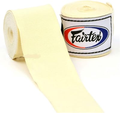 Fairtex Handwraps – Wit – 4,5 Meter – Elastisch Katoen – Stevige Polsondersteuning – Voor Boksen & Kickboksen