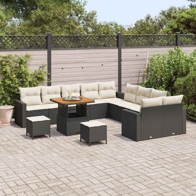 vidaXL - Tuinbank - Set - 17 - st - 10-Aantal - zitplaatsen - Zwart - en - Crème