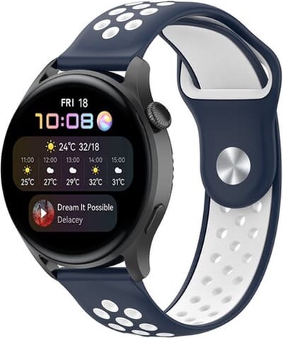 By Qubix - Geschikt voor Garmin bandje - Geschikt voor Garmin Vivoactive 4 / 4L - Sport Edition Siliconen band - Donkerblauw + wit - Smartwatch bandje 22mm