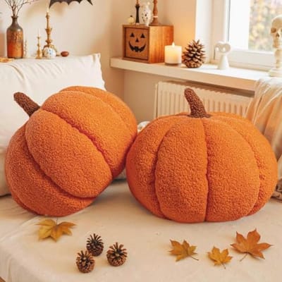 Pompoen kussen set 2 delig zachte sierkussen wasbaar 3D herfstdecoratie voor bank slaapkamer en woonkamer 36 cm