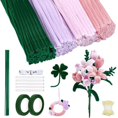 400 Stuks Bloemdraad en Chenille Stelen Set voor het Maken van Tulpenboeketten en Creatieve Knutselprojecten