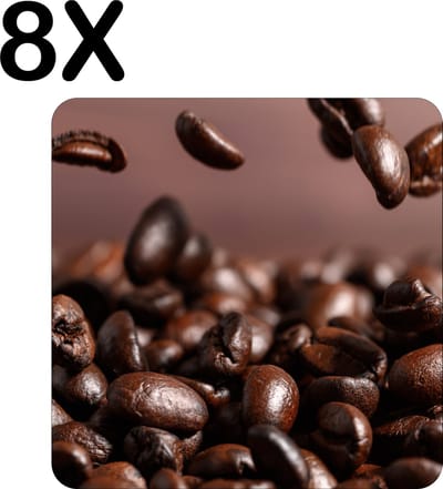 Luxe Placemat - Vallende Koffie Bonen - Set van 8 Placemats - 50x50 cm - 2 mm dik Vinyl - Anti Slip - Afneembaar