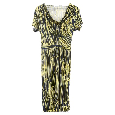 Voordelige en chique Moschino jurk met print in marineblauwe zijde