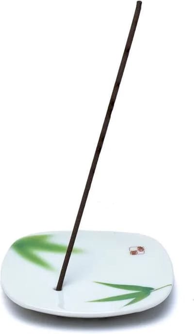 japanse wierook wierookhouder - Yume no Yume - bamboeblad - keramiek - 8.2x1.2x8.2cm