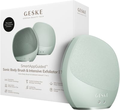 GESKE Sonic Body Brush & Intensive Exfoliator | 7 in 1 | Elektrische borstel voor het hele lichaam | Met SmartSonic-pulsaties | Diepe reiniging, exfoliatie en massage | Ruwe huidverwijderaar