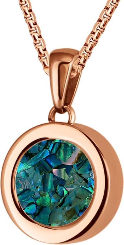 Quiges 12mm Mini Munt Hanger Rosékleurig RVS Glans met Schelp Blauwe Vlokjes Munt en Box Ketting Ankerketting 42-46cm