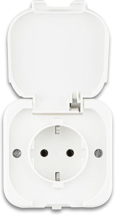 Stopcontact voor vochtige ruimtes IP44, opbouw, wit, dubbele functie