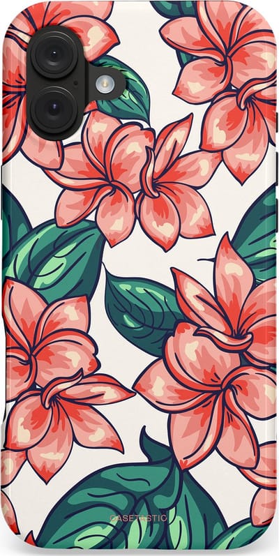 Casetastic hoesje geschikt voor Apple iPhone 16 Plus - MagSafe - Dubbellaagse bescherming - Bloemenparadijs - Fashion Case - Petrol Koraal Perzik Wit