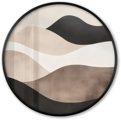 Poster in lijst Rond - Fotolijst 60x60 cm - Posters - Abstract - Landschap - Golven - Crèmekleur - Ronde posterlijst zwart - Decoratie - Wanddecoratie woonkamer - Muurdecoratie slaapkamer