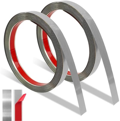 2 Rollen 3 m x 1,5 cm Zelfklevende Metaal Tape voor Randbescherming, Wanddecoratie en Spiegelrandafwerking